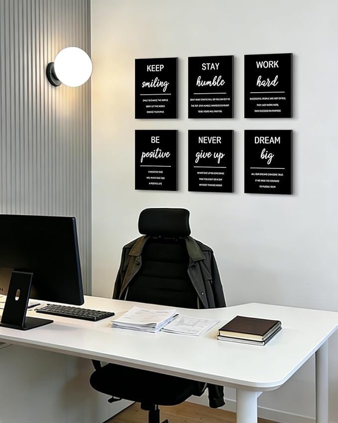 KUVIOKE Inspirational Framed Wall Art Motivational Quotes Wall Decor Encouraging Office Posters Positive Affirmations Sayings for Classroom Bedroom Living Room Ready to Hang Set of 6, 8x10in (Framed)