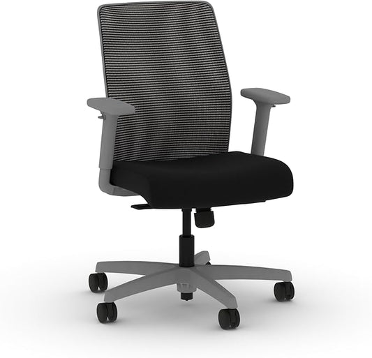 HON Ignition 2.0 Low Back Task Chair, Standard Synchro-Tilt Control, Office Chair with Lumbar Support, Height and Width Adjustable Arms, Titanium Frame, Black