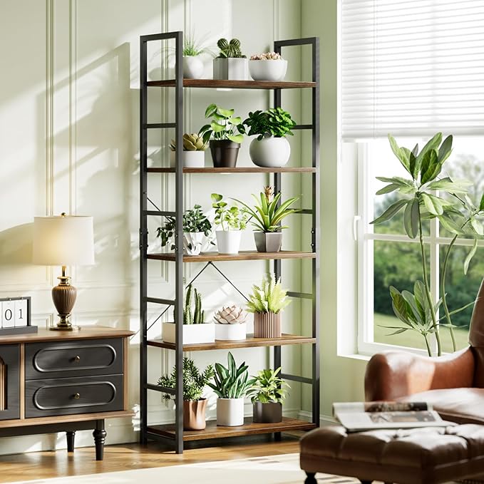 OTK 5 Tier Bookshelf, Tall Bookcase, Office Shelf Storage Organizer, Modern Book Shelf for Living Room, Bedroom, and Home Office, Vintage