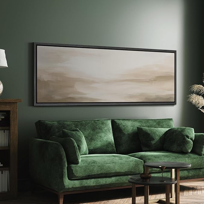 SIGNFORD Large Framed Canvas Soft Neutral Abstract Horizon Illustrations Modern Art Calm Warm for Living Room, Bedroom, Office - 60"x20"