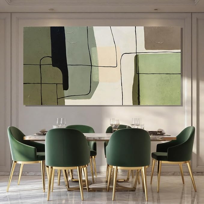 Framed Green Abstract Wall Art and White Modern Wall Decor, Modern Canvas Prints for Living Room, Bedroom, or Office, 24" x 48"