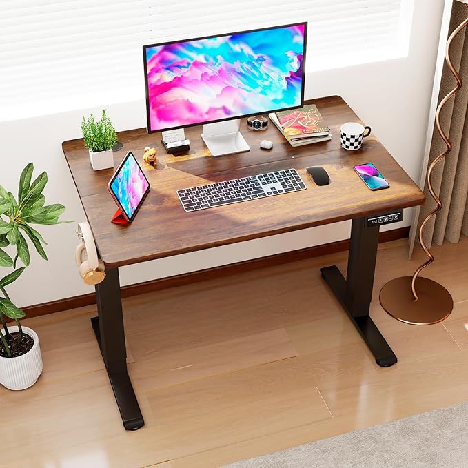 PayLessHere Electric Standing Desk 40x24 Inch Height Adjustable Desk Large Space Office Computer Desk with Headphone Holder 2 Memory Function for Home Office,Brown