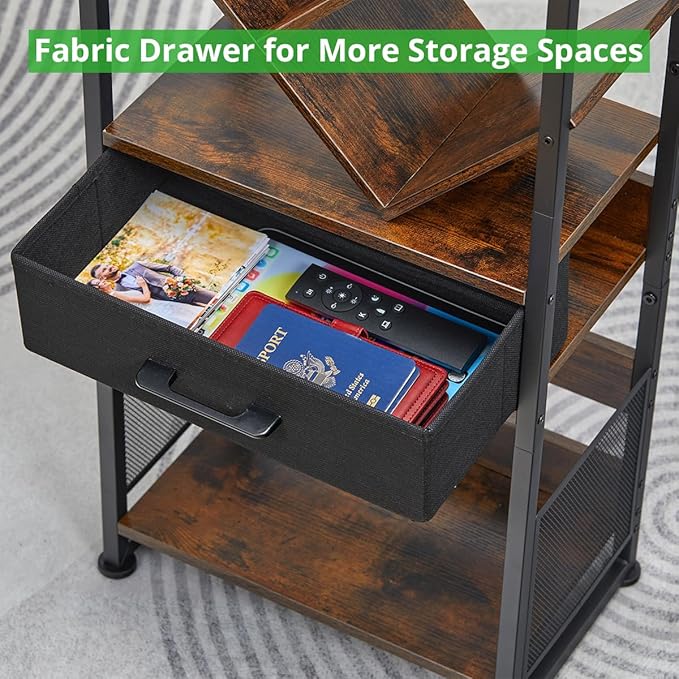 Bookshelf with Drawer,10 Tier Tree Bookcase Retro Floor Standing Bookshelves,Tall Wood Bookcases with Cabinet Storage Organizer for Living Room, Bedroom & Home Office, Classic