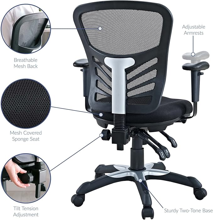 Modway EEI-757-BLK Articulate Ergonomic Mesh Office Chair in Black
