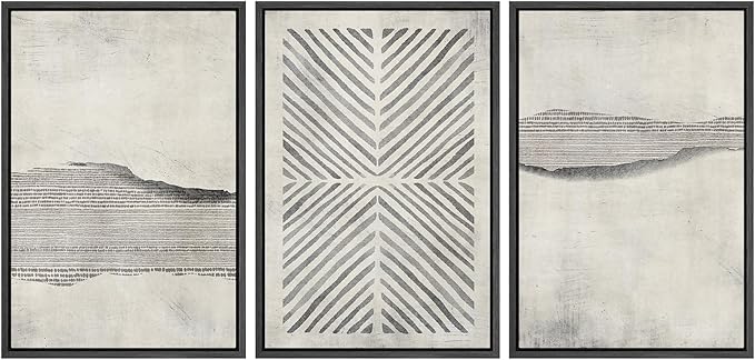 SIGNWIN Framed Canvas Print Wall Art Set Grunge Geometric Line Landscape Abstract Shapes Cozy Neutral Modern Art Decorative Boho Relax/Zen Nordic for Living Room, Bedroom, Office - 16"x24"x3 Black