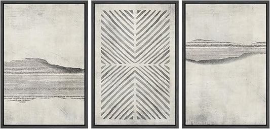 SIGNWIN Framed Canvas Print Wall Art Set Grunge Geometric Line Landscape Abstract Shapes Cozy Neutral Modern Art Decorative Boho Relax/Zen Nordic for Living Room, Bedroom, Office - 16"x24"x3 Black