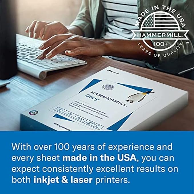 Hammermill Printer Paper, Premium Color 28 lb Copy Paper, 8.5 x 11-1 Ream (500 Sheets) - 100 Bright, Made in the USA, 102467R