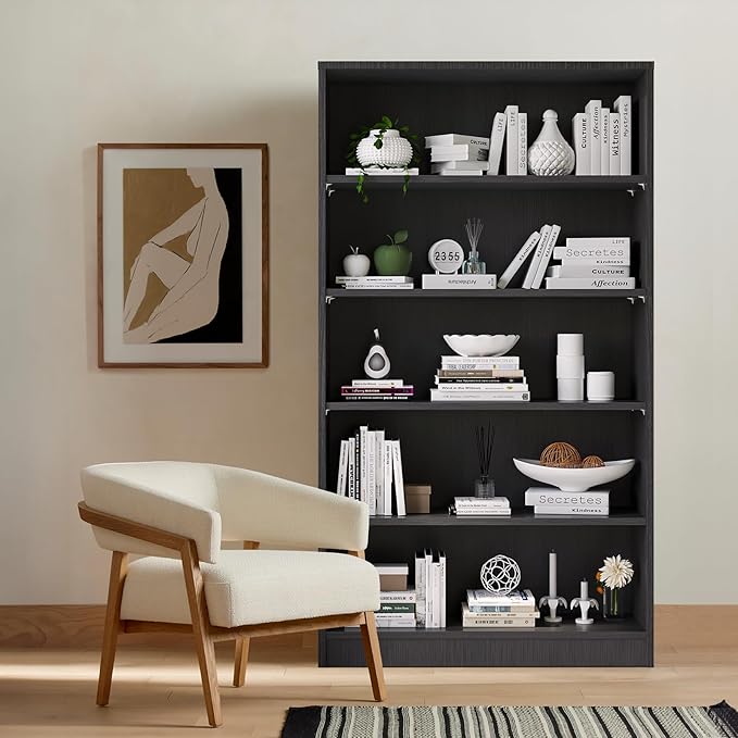 Soohow 5 Shelf Bookcase,60 Inch Wood Tall Bookshelves for Living Room,Grey