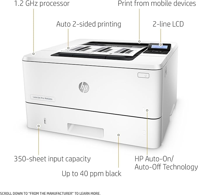 HP Laserjet Pro M402dn Monochrome Printer, Amazon Dash Replenishment Ready (C5F94A) (Renewed)