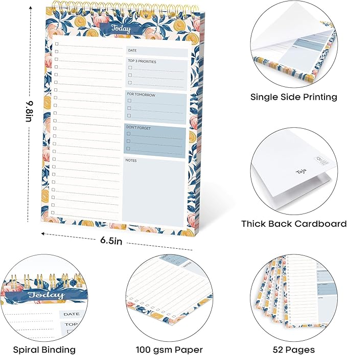 Taja To Do List Notepad - To Do List Notebook for Work with 52 Sheets, Undated Daily Planner Perfect for Daily Tasks and Goal Setting, Notepad Suitable for Office, Home & School - Citrus Grove