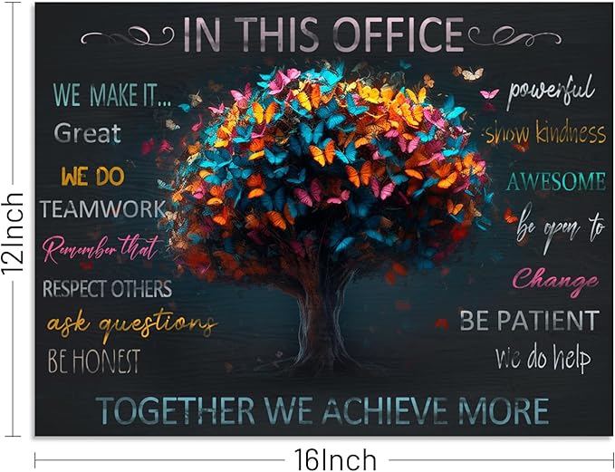 WOWGOOMO Motivational Wall Decor for Office Colorful Butterfly Canvas Prints Painting Modern Inspirational Phrases Wall Art Framed Positive Quotes Artwork for Home Office Workspace Decoration 12"x16"