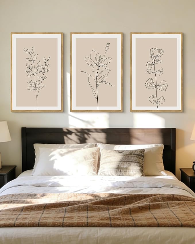 Drsoum Flower Wall Art Vintage Floral Minimalist Wall Hanging Decor Bohemain Botanical Prints Artwork for Bedroom Living Room Hallway 24x36in Natural Framed