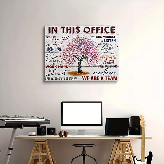 HDXUFJQ Office Inspirational Wall Art In This Office Canvas Wall Decor Team Rules Motivation Positive Quotes Pictures Prints Teamwork Painting for Home Office Ready to hang(24"x36")