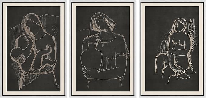 SIGNFORD Framed Wall Art Print Set Black Background Figurative Line Digital Art Modern Art Contemporary for Living Room, Bedroom, Office - 16"x24"x3 WHITE