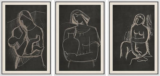 SIGNFORD Framed Wall Art Print Set Black Background Figurative Line Digital Art Modern Art Contemporary for Living Room, Bedroom, Office - 16"x24"x3 WHITE
