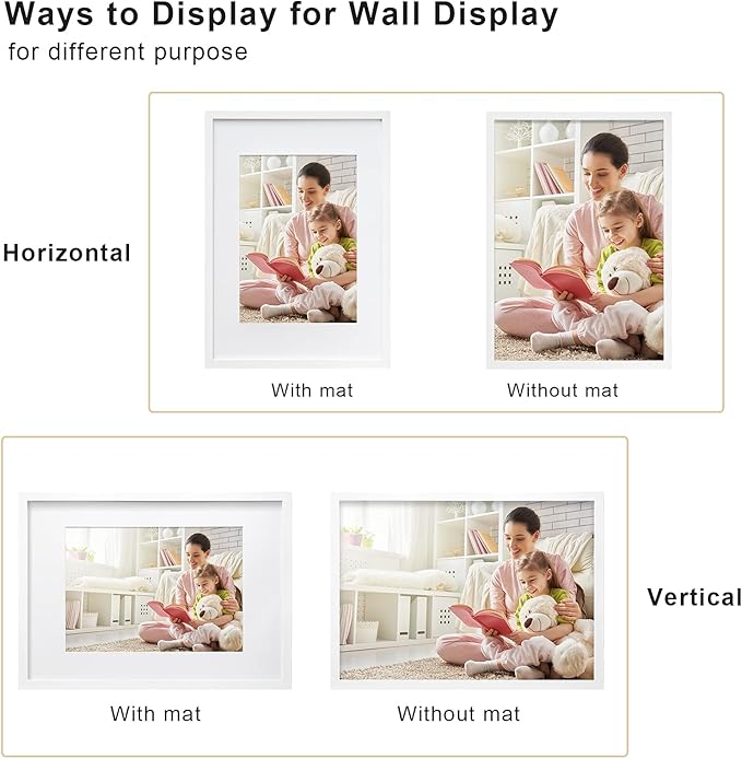 Egofine A2 Picture Frames Set of 2 Matted for A3 - Solid Wood Acrylic Plexiglass Front for Wall Mounting Hanging Vertically or Horizontally, White - 16.5 x 23.4 in