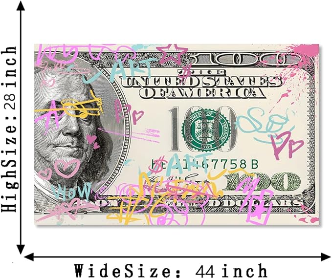 Large Size Framed Office Wall Decor Money Buys Freedom Artwork Inspirational Positive Home Wall Paintings Graffiti Money Poster and Prints Easy to Hang-28x44 inches