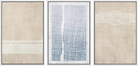 SIGNWIN Framed Canvas Print Wall Art Set Tan Blue Geometric Landscape Abstract Shapes Cozy Neutral Modern Art Decorative Boho Relax/Zen Nordic for Living Room, Bedroom, Office - 16"x24"x3 White
