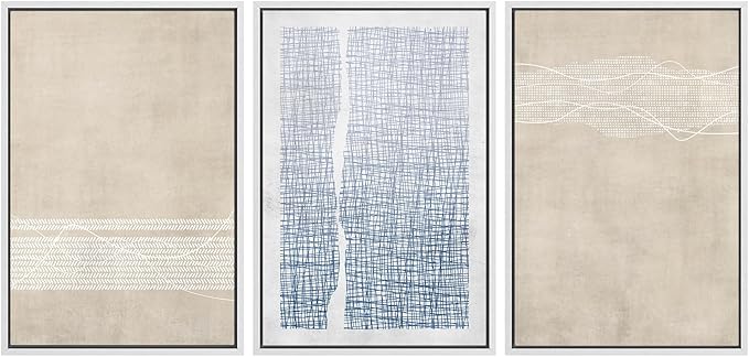 SIGNWIN Framed Canvas Print Wall Art Set Tan Blue Geometric Landscape Abstract Shapes Cozy Neutral Modern Art Decorative Boho Relax/Zen Nordic for Living Room, Bedroom, Office - 24"x36"x3 White