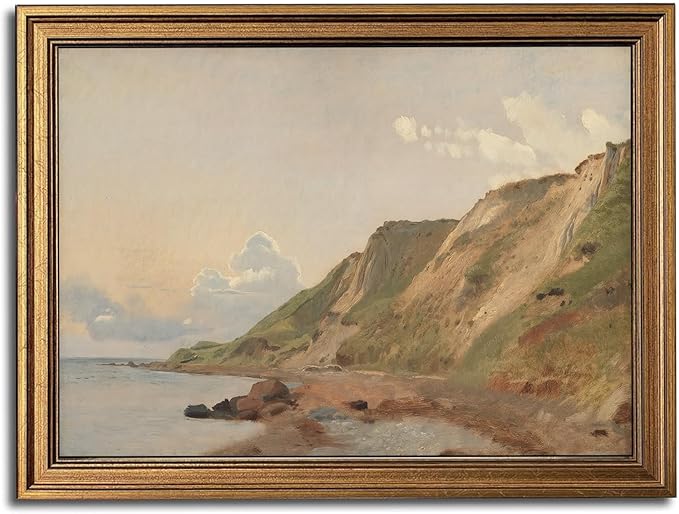 Gold Framed Wall Art Vintage Canvas Wall Art Coastal Landscape Natural Aesthetic Artwork Prints Picture for Living Room Bedroom Farmhouse Bathroom Office Decor, 16x24