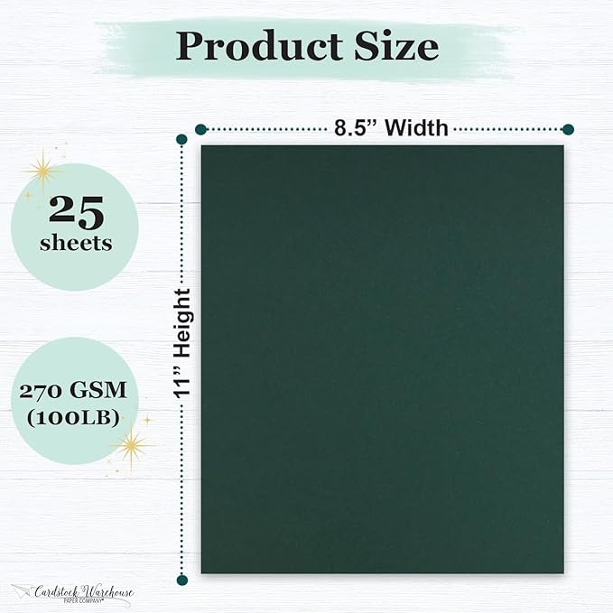 Cardstock Warehouse Foundations 100% Recycled Timber Green Cardstock Paper - 25 Sheets, 8.5 x 11" - 100lb/270 GSM Premium Dark Forest Green Card Stock for Card Making, Printing & DIY Projects