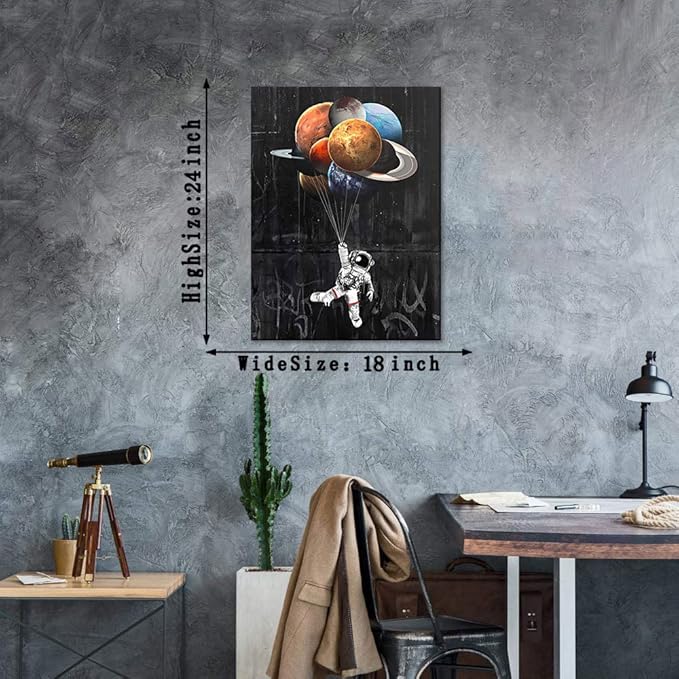Yatsen Bridge Space Astronaut Canvas Wall Art, Creative Universe Planet Balloon Poster and Print with Frame, Modern House Decorations for Game Room Kids Room Ready to Hang - 18x24 inches
