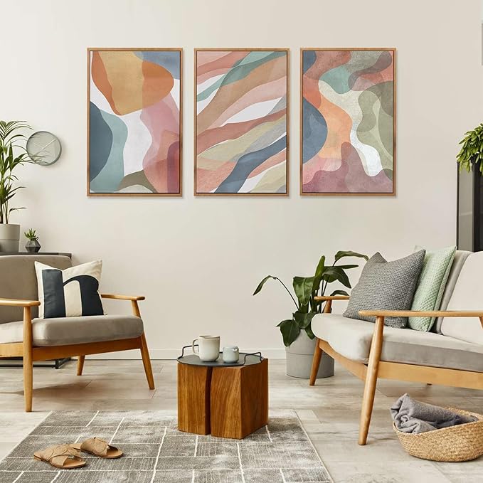 CHDITB Abstract Watercolor Framed Canvas Wall Art Paintings(16"x24"), 3 Panels Colorful Red Green Yellow Blue White Artwork Printings, Large Modern Above Couch Art Decor for Bedroom Living Room Office
