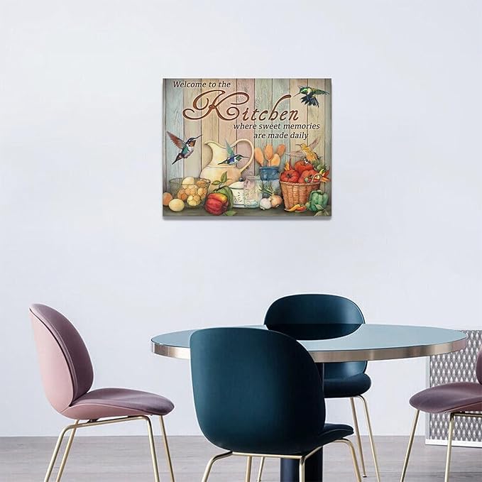 Farmhouse Kitchen Wall Art Country Hummingbird Kitchen Pictures Wall Decor Rustic Vegetables Food Canvas Painting Kitchen Signs Modern Artwork Home Kitchen Decorations Framed 20"x16"
