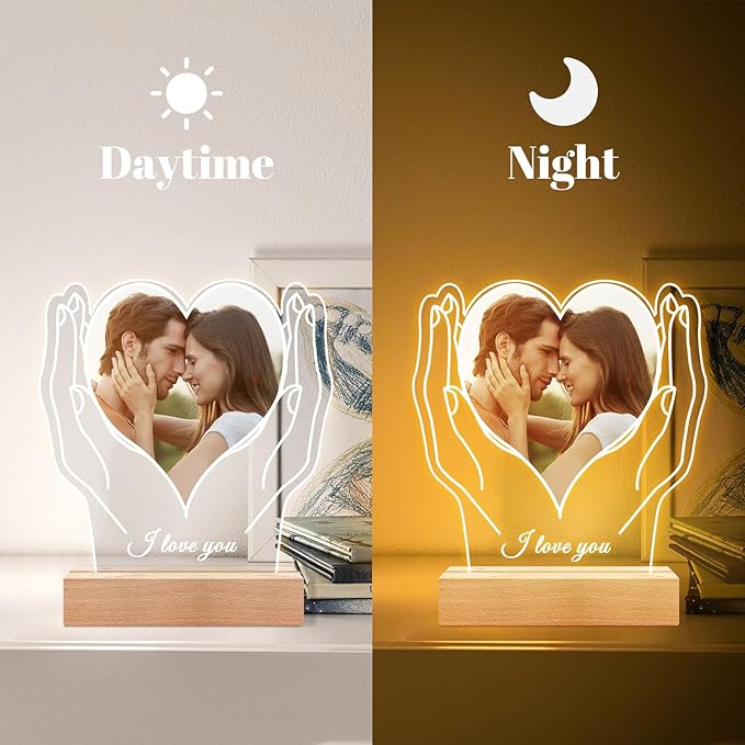 Personalized Picture Frame with Photo, Customized Photo Frame with Night Light, Custom Picture Frames, Personalized Anniversary Couple Gifts for Women Men Her Him Girlfriend Boyfriend Wife Husband