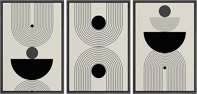 IDEA4WALL Framed Canvas Print Wall Art Set Geometric Dark Circle Striped Polygon Collage Abstract Shapes Illustrations Modern Art Decorative Nordic for Living Room, Bedroom, Office - 24"x36"x3 Black