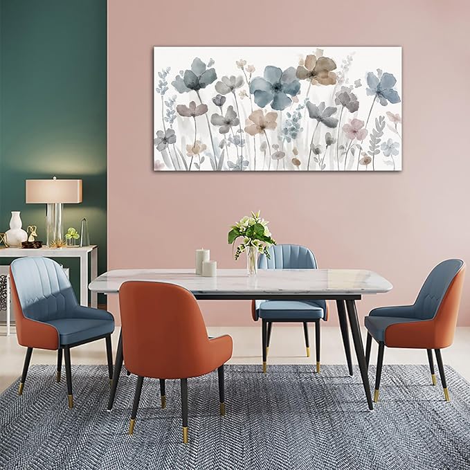 yearainn Elegant Flowers Canvas Wall Art - Floral Pictures for Wall Decor Indigo Brown Grey Canvas Painting Nature Printing Artwork for Living Room Bedroom Home Office Wall Decoration 29" x 58"