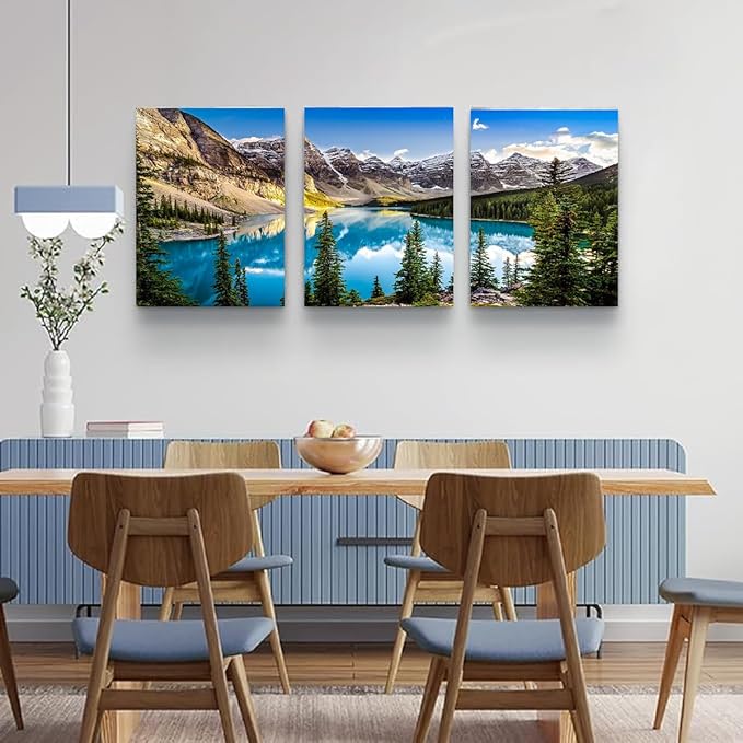 Yxbhhym Bathroom Canvas Wall Art for Living Room Lake Mountain Wall Art Landscape Picture Blue Sky Water Forest Print Scenic Nature Painting Modern Framed Office Artwork Bedroom Home Décor