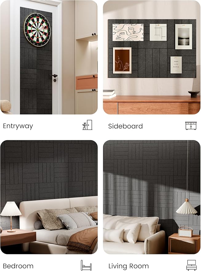 Bumusty Large Cork Board Alternative-36 x 24" Felt Bulletin Board Tiles, with 30 Pushpins, 40 Adhesive Tabs, 6-Pack Slat Wall Paneling, Cork Boards for Office Push Pin Board Felt Board-Charcoal Gray