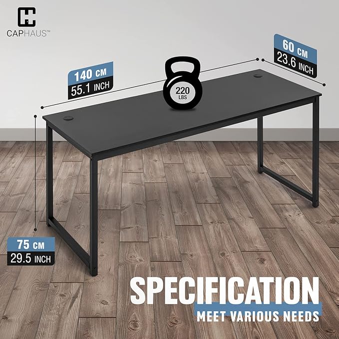 CAPHAUS 55 Inch Computer Desk, Home Office Desk, Modern Work Desk, Writing Desk for Small Space, Simple Desk for Home Use & Office, PC Table, Gaming Desk, Space-Saving Workstation, Black