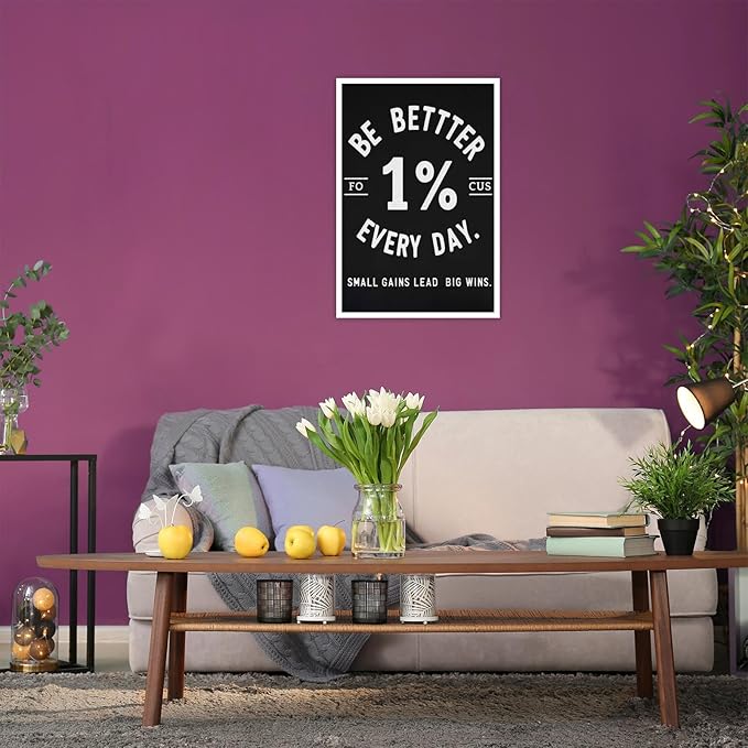 Inspirational Motivation 1% Better Every Day Canvas Poster Entrepreneur Success Life Saying Wall Art Hustle Inspiring Sign Prints Painting For Home Office Wall Decor 8x12in Unframed