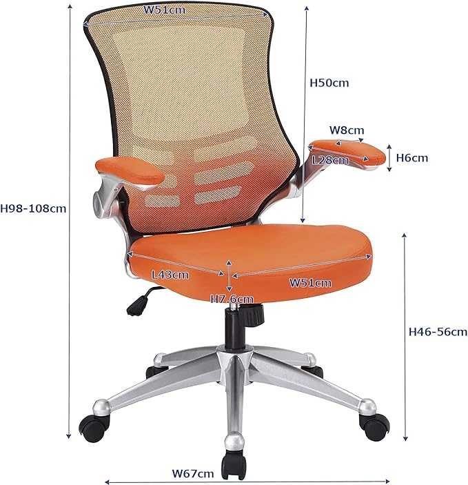 Modway EEI-210-ORA Attainment Mesh Back and Vinyl Seat Modern Office Chair in Orange 26.5"L x 26.5"W x 39.5-43.5"H