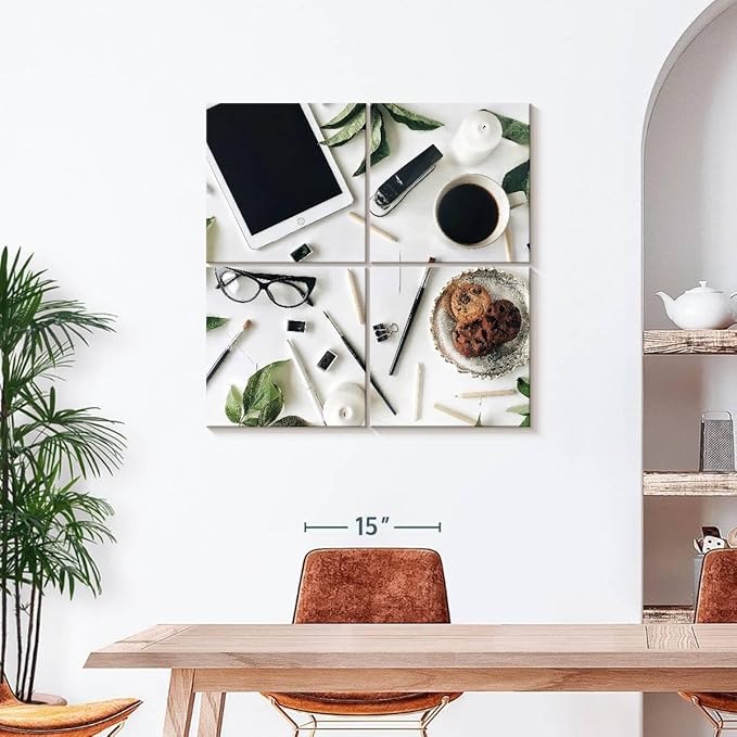 ElephantStock - Workspace Wall Art - Square Multi Panel Canvas - 4 Piece Home Office Wall Decor - Photography Profession Multi Piece Wall Art - Brown And Green Decor - 38" x 38"