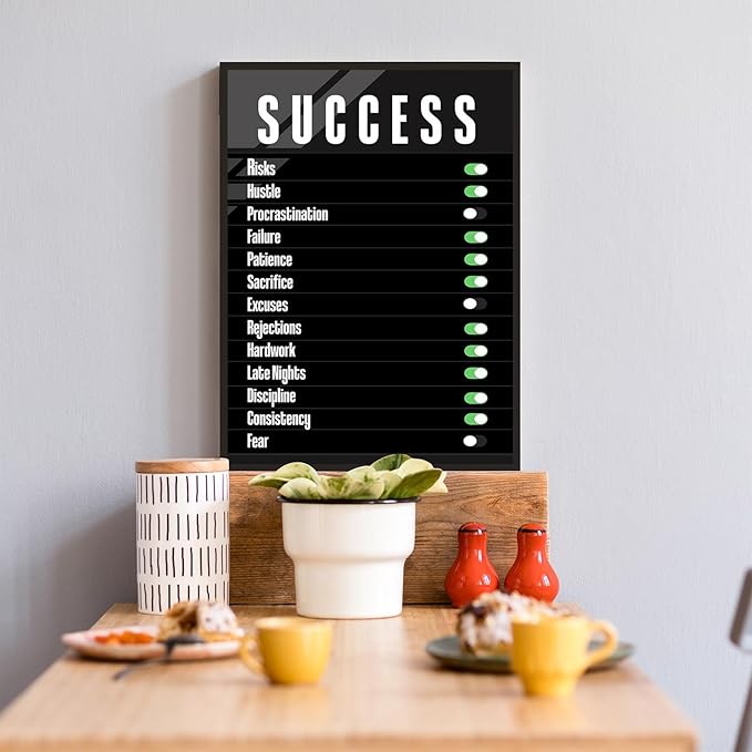 Trendy Success Settings Wall Art Motivational Quotes Inspirational Canvas Poster Large Motto Modern Encouraging Sign Prints Painting For Office Living Room Wall Decor 8x12in Framed