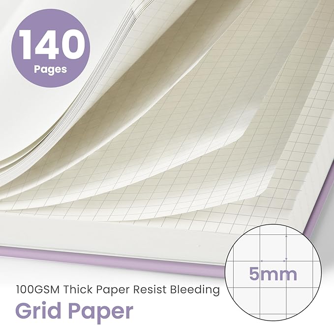 Taja Graph Spiral Journal Notebook for Women & Men, 140 Pages, Graph Paper Hardcover Notebook for Planning & Tracking, Journals for Graphing, A5(5.7" x 7.9") – Purple