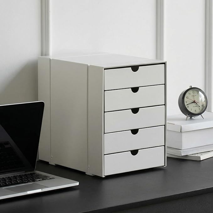 Modern Steel 5-Drawer File Cabinet For Desk, Document Storage Box, Office Desktop Filing Organizer, Drawer Organizer, desk caddy (White)