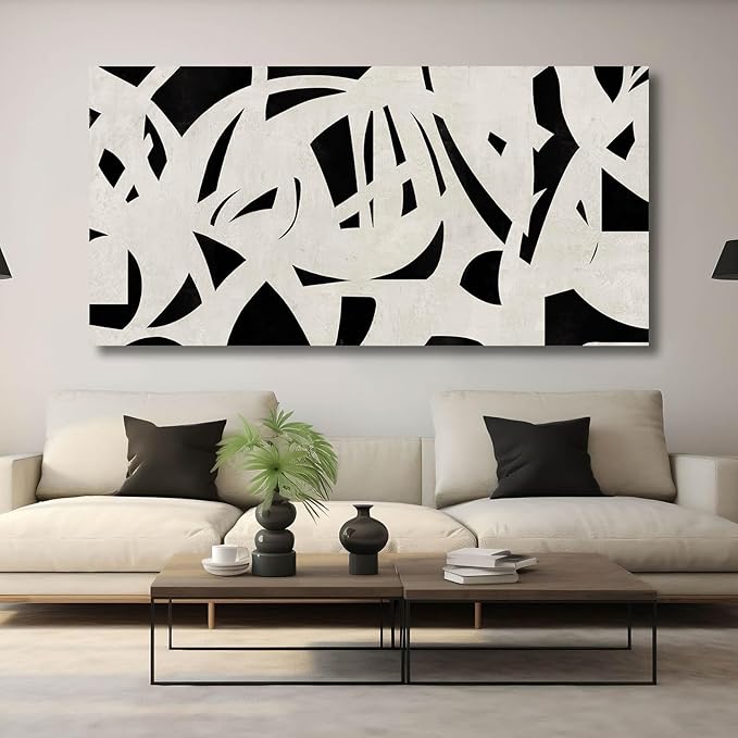 Geometric Wall Art Mid Century Modern Decor Black and White Pictures for Walls Canvas Photo Poster for Living Room Home Dining Room 24x48 Inch