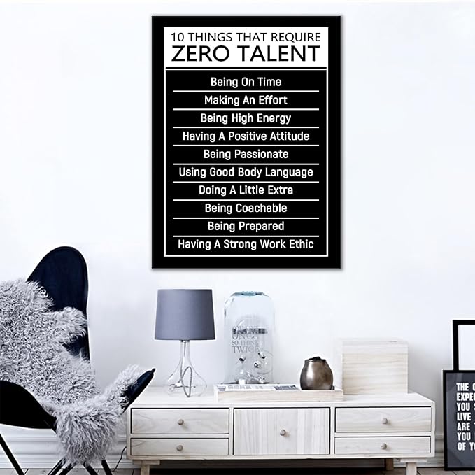DINGFUN Inspirational Posters for Classroom 10 Things That Require Zero Talent Quote Canvas Wall Art Framed Growth Mindset Decor for School Teacher Office Student Guidance, 24x18 Inch