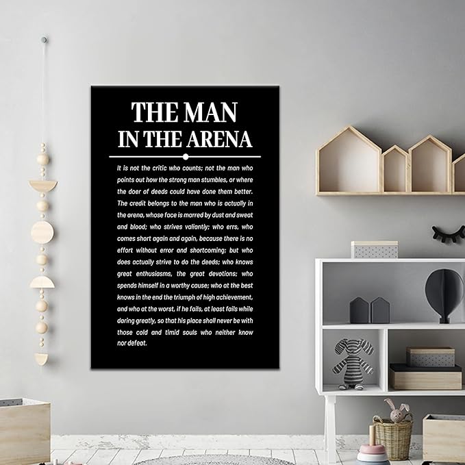 Motivational Canvas Wall Art the Man in the Arena Inspirational Poster Print Artwork Inspiring Entrepreneur Quotes Picture for Living Room Office Home Wall Decor Stretched and Framed [24''Wx36''H]