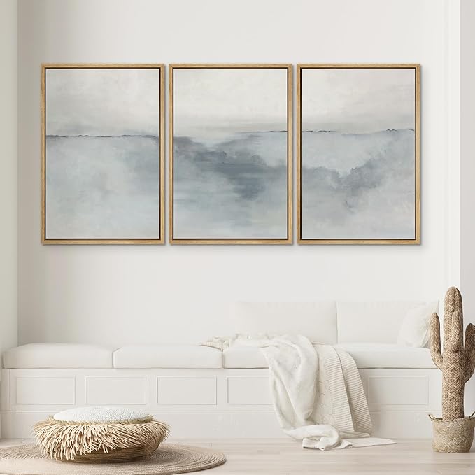 SIGNWIN Framed Canvas Print Wall Art Set Pastel Watercolor Gray Paint Stroke Landscape Abstract Shapes Illustrations Decorative Relax/Calm Zen for Living Room, Bedroom, Office - 24"x36"x3 Natural