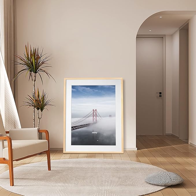 Egofine 22x28 Solid Wood Poster Frames Matted for 18x24 Set of 2 Natural Wood - with Acrylic Plexiglass Front, Hanging Picture Frames Vertically or Horizontally