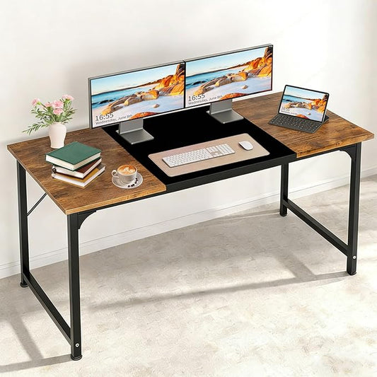 Computer Desk, 55 Inch Home Office Desks, Office Desk for Gaming Writing Study Work, Study Table with Large Legroom, Computer Desk with Metal Frame, Modern Simple Home Office Desk for Bedroom