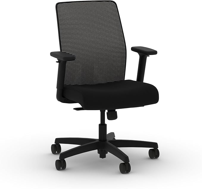 HON Ignition 2.0 Low Back Task Chair, Standard Synchro-Tilt Control, Office Chair with Lumbar Support, Height and Width Adjustable Arms, Black Frame, Black