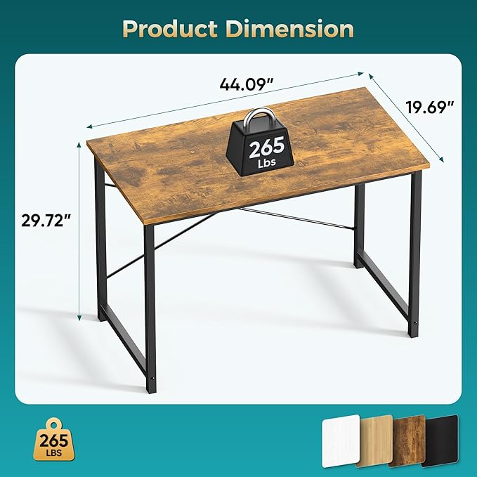 OLIXIS 44 Inch Computer Office Desk for Small Spaces, Writing Gaming Work Desk Modern Study Table with Metal Frame Home Bedroom, Rustic Brown