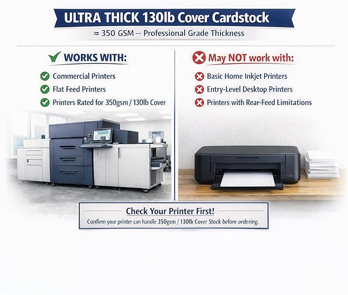 40 Sheets 13" x 19" Extra Heavy Duty Cardstock Paper – 130lb Cover (350gsm), 17pt (0.45mm) Thick Heavyweight Bright White Card Stock, Inkjet & Laser Printer Compatible, Made in USA