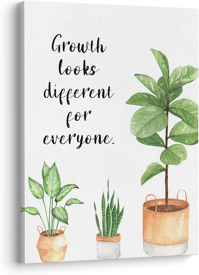 XWELLDAN Growth Looks Different for Everyone Mental Health Growth Mindset Wall Art Canvas Prints,Potted Plant Wall Art Decor for Classroom Therapy Office School Counseling Office, 11 x 14 Inch, Framed